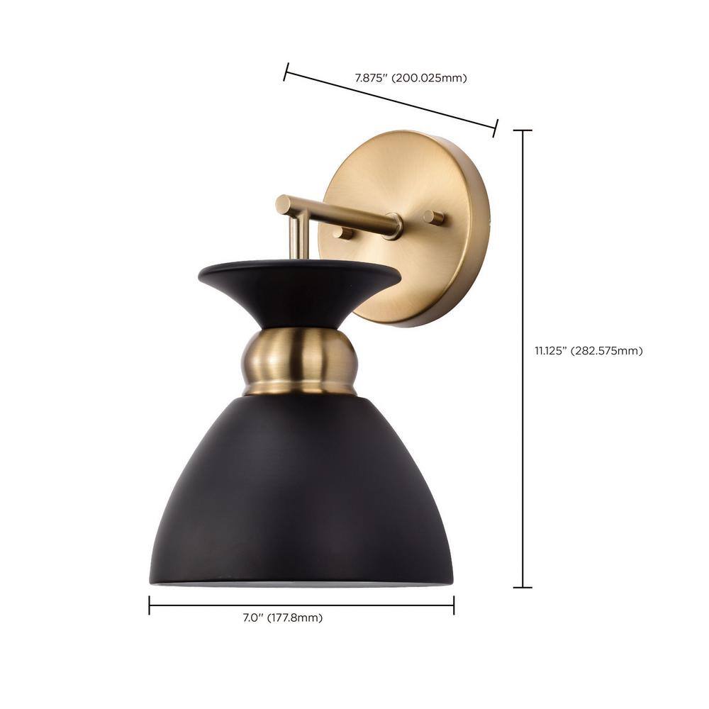 Matte Black and Brass 11" Metal Wall Sconce