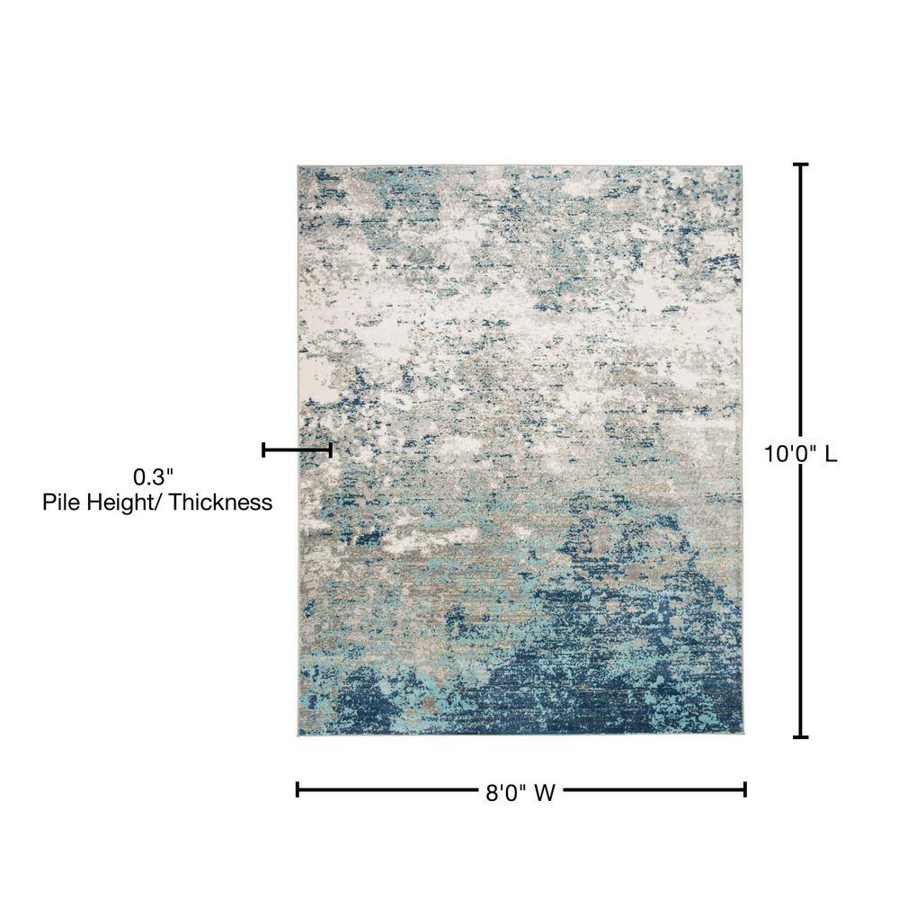 Grey and Blue Abstract 8' x 10' Synthetic Area Rug