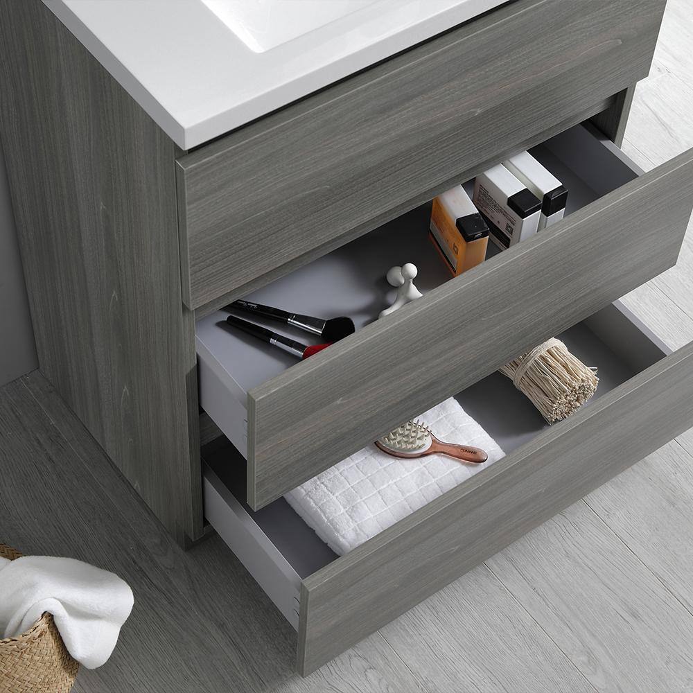 Gray 30" Freestanding Modern Bathroom Vanity with Acrylic Top