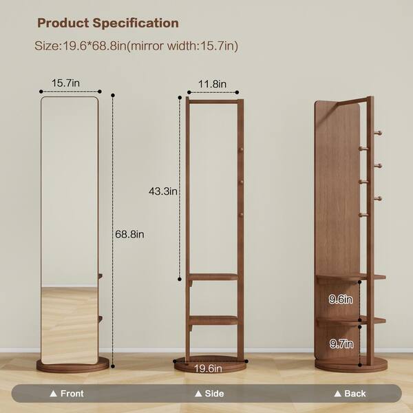 Walnut Brown 19.69 in. W x 68.80 in. H Wood Full-Body Mirror Walnut Brown 19.69 in. W x 68.80 in. H Wood Full-Body Mirror