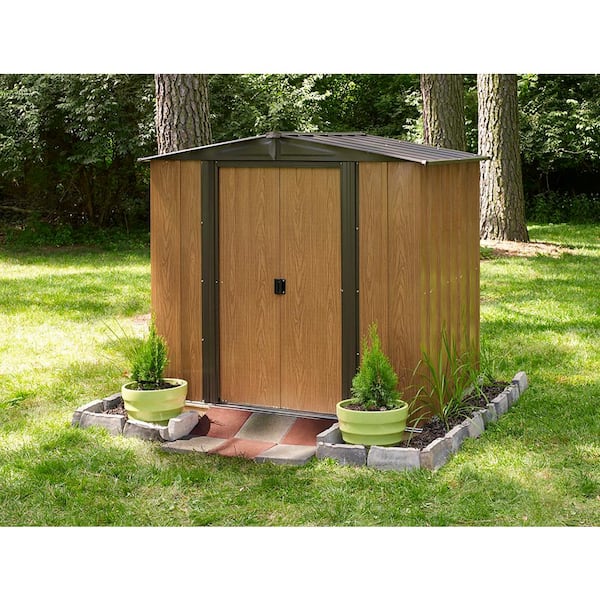 Arrow 6 ft. x 5 ft. Woodgrain Metal Storage Shed With Gable Style Roof 27 Sq. Ft.