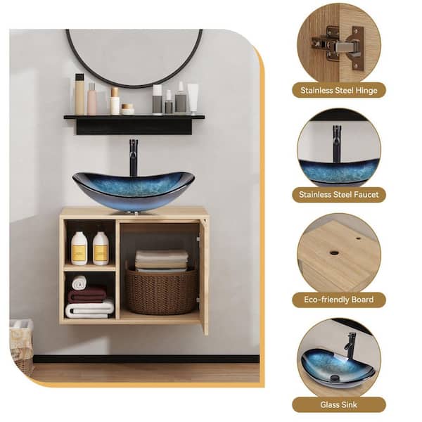 24 in. W x 19 in. D x 17 in. H Single Sink Burlywood Bath Vanity with Blue Solid Surface Top Sink and Mirror