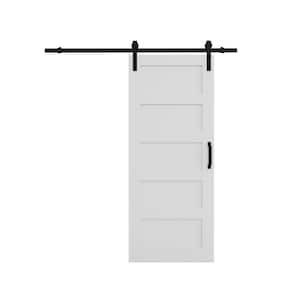 28 in. x 80 in. White 5-Panel Blank Solid Core Composite MDF Wood Primed Sliding Barn Door with Hardware Kit