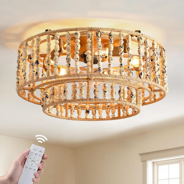 20 in. Indoor White Farmhouse Boho Caged Ceiling Fan with Light Kit and Remote Control