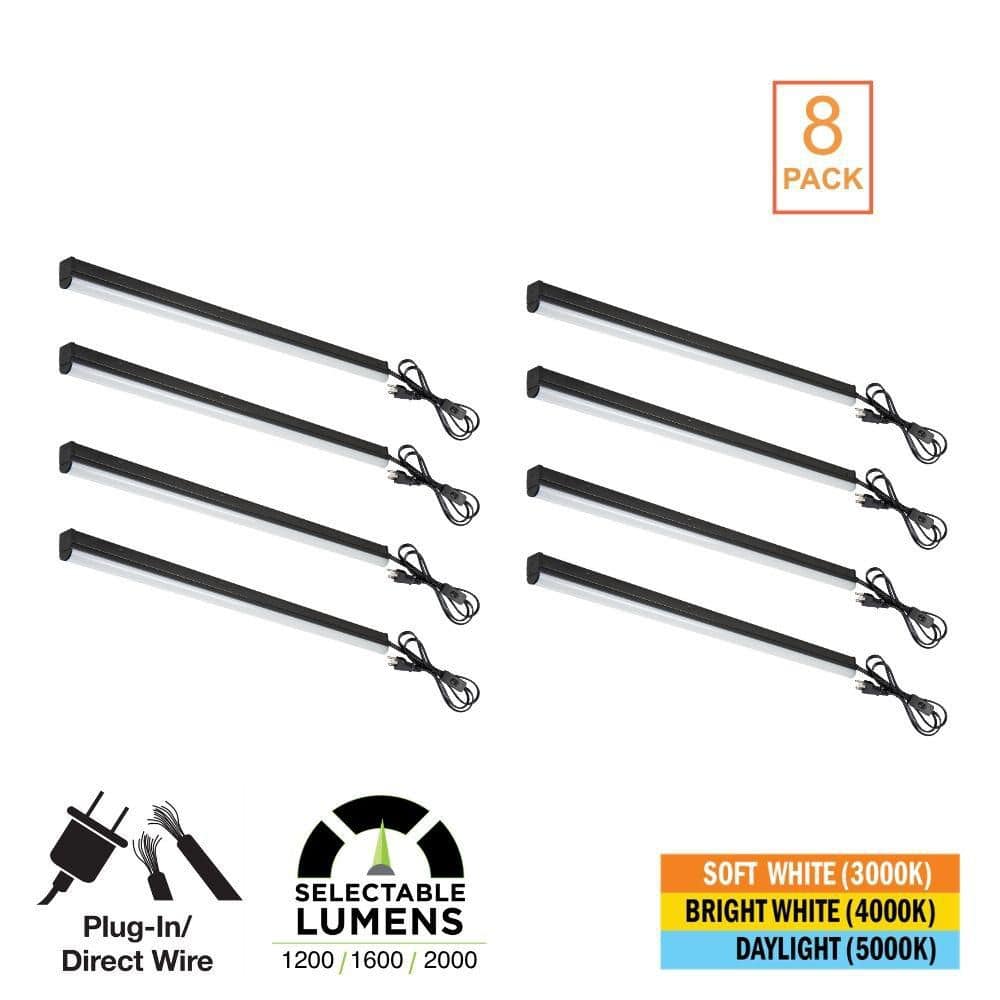 8-Pack 4 ft. 1-Light 1200/1600/2000Lm Linkable Plug-in Hardwire Integrated LED Black Strip Light Fixture, Selectable CCT price history on PriceWatchPro