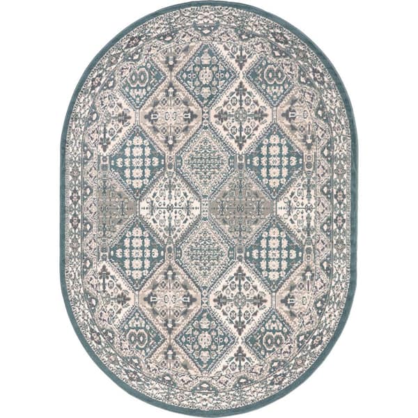 nuLOOM Blue 6 ft. 7 in. x 9 ft. Becca Traditional Tiled Area Rug