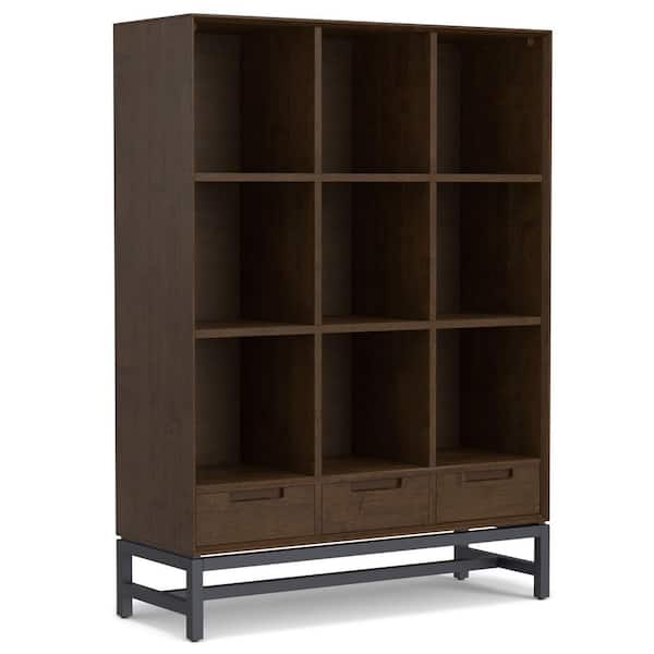Banting 58 in. Tall Walnut Brown SOLID HARD WOOD 9-Shelf 9 Cube Bookcase with Drawers