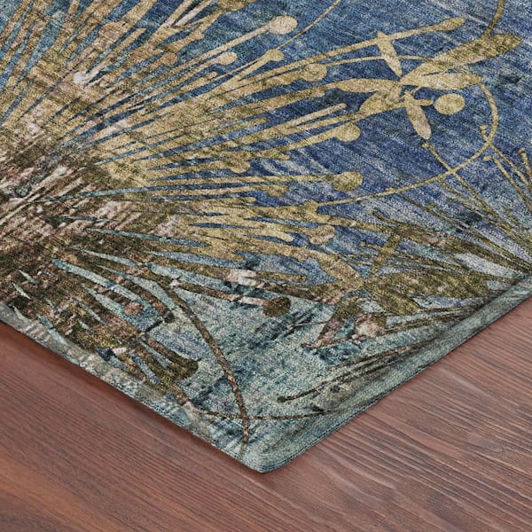 Mayfield Premium Machine Washable Abstract AMF2225 Navy 10 ft. x 14 ft. Area Rug