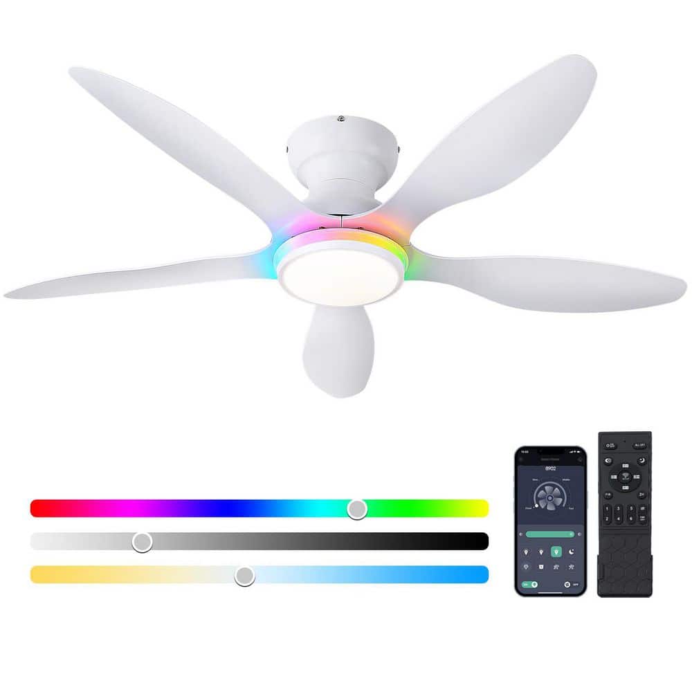 46 in. Indoor/Outdoor Flush Mount White Ceiling Fan with RGB Color LED Light and Remote/APP Control price history on PriceWatchPro