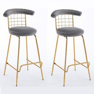 32 in. Gray High Back Metal Frame Bar Stool Pub Stools with Velvet Back and Cushion (Set of 2)
