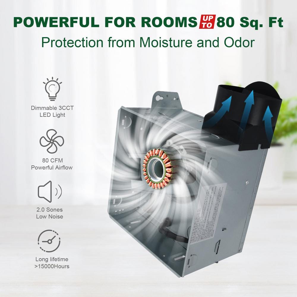 Matte Black Round Bathroom Exhaust Fan with Dimmable LED Light