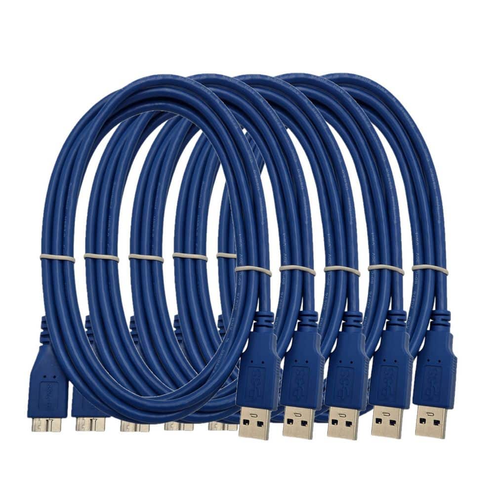 6 ft. USB 3.0 A-Male to Micro B-Male Cable Blue 5-Pack
