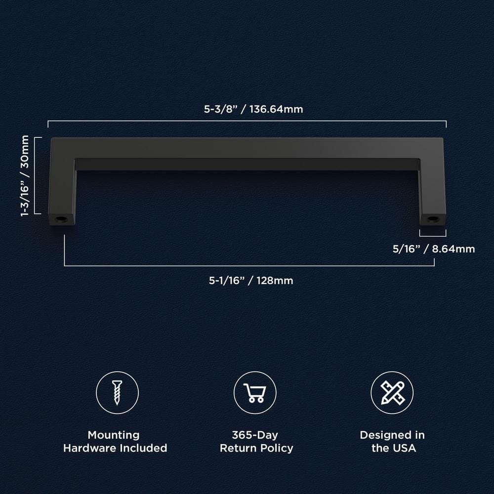 Matte Black Aluminum Modern Bar Drawer Pulls, 5-1/16" Center