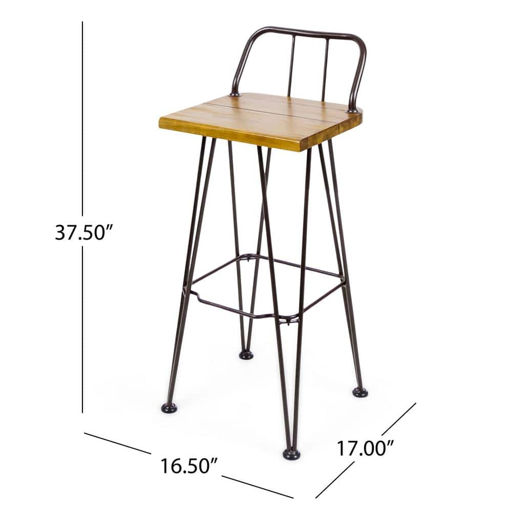 Teak Brown 3-Piece Industrial Bar Height Dining Set with Iron Frame