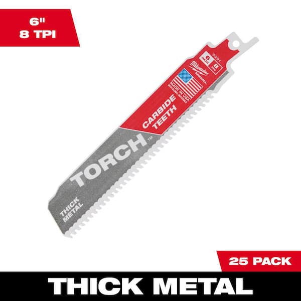 Milwaukee 6 in. 8 TPI Torch Carbide Teeth Metal Cutting SAWZALL Reciprocating Saw Blade (25-Pack)