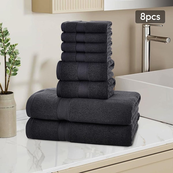 8-Pieces Dark Grey Cotton Bath Towel Set