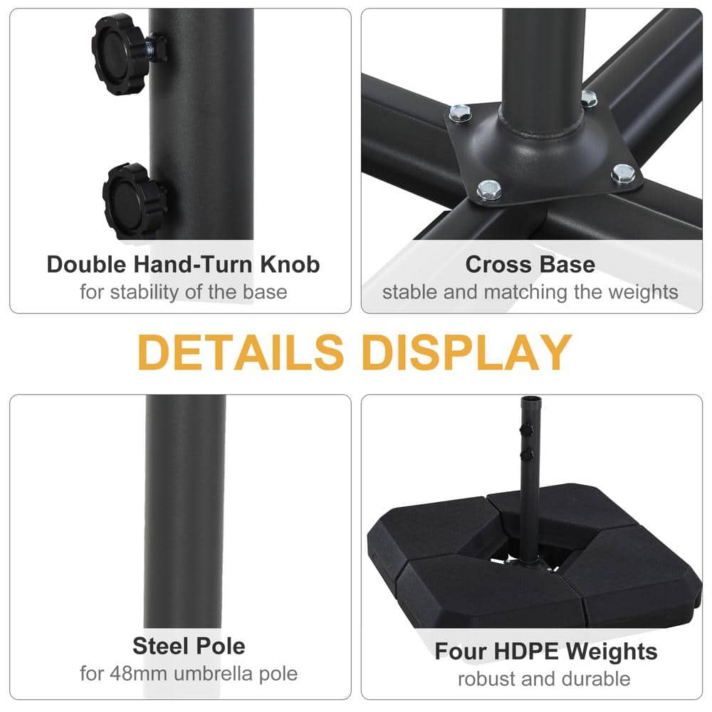 Black Durable Steel and HDPE 4-Piece Umbrella Base Stand