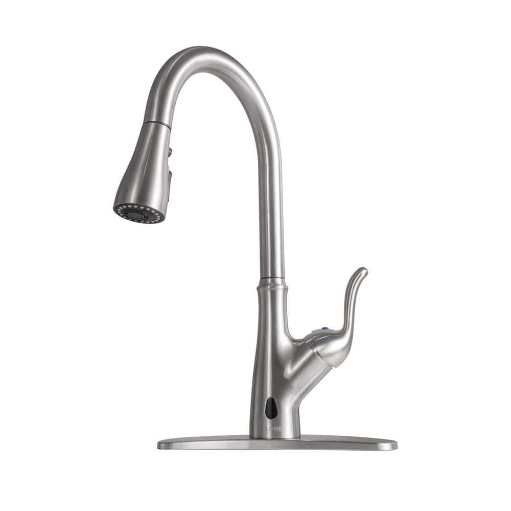 Touchless Sensor Single Handle Pull-Down Sprayer Kitchen Faucet in Brushed 