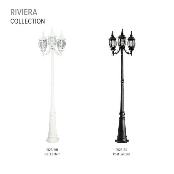 Designers Fountain - Riviera 3-Light White Cast Aluminum Line Voltage Hardwired Outdoor Wet-Rated Post Light with No Bulb Included