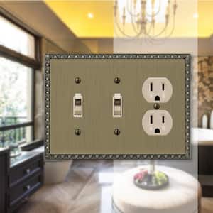 Antiquity 3 Gang 2-Toggle and 1-Duplex Metal Wall Plate - Brushed Brass