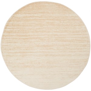 Adirondack Champagne/Cream 11 ft. x 11 ft. Solid Color Striped Round Area Rug