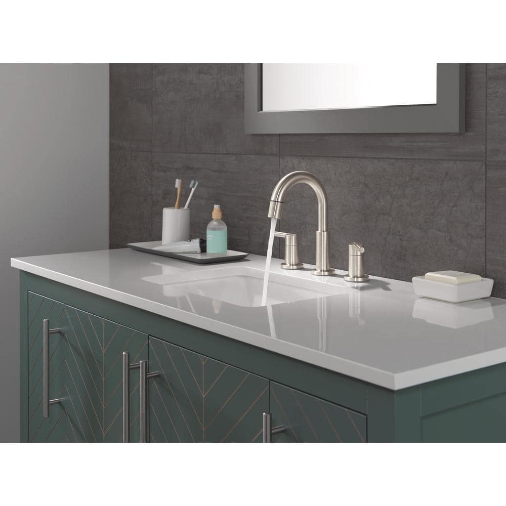 Nicoli Brushed Stainless Steel Widespread Bathroom Faucet with Pull-Down Sprayer