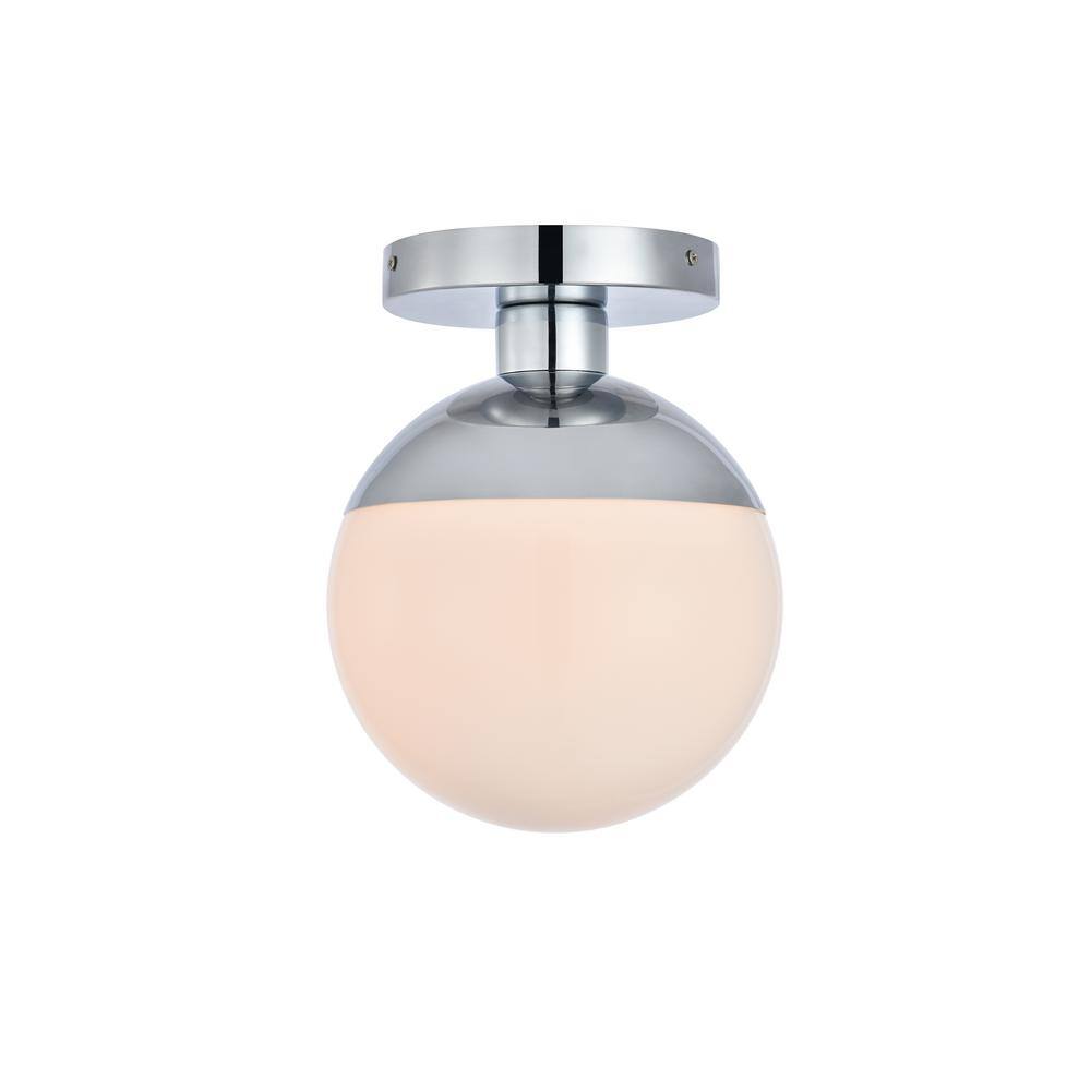 Timless Home 8 in. 1-Light Midcentury Modern Chrome and Frosted White Flush