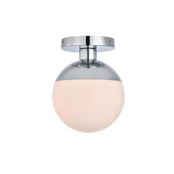 Unbranded Timless Home 8 in. 1-Light Midcentury Modern Chrome and Frosted White Flush Mount with No Bulbs Included