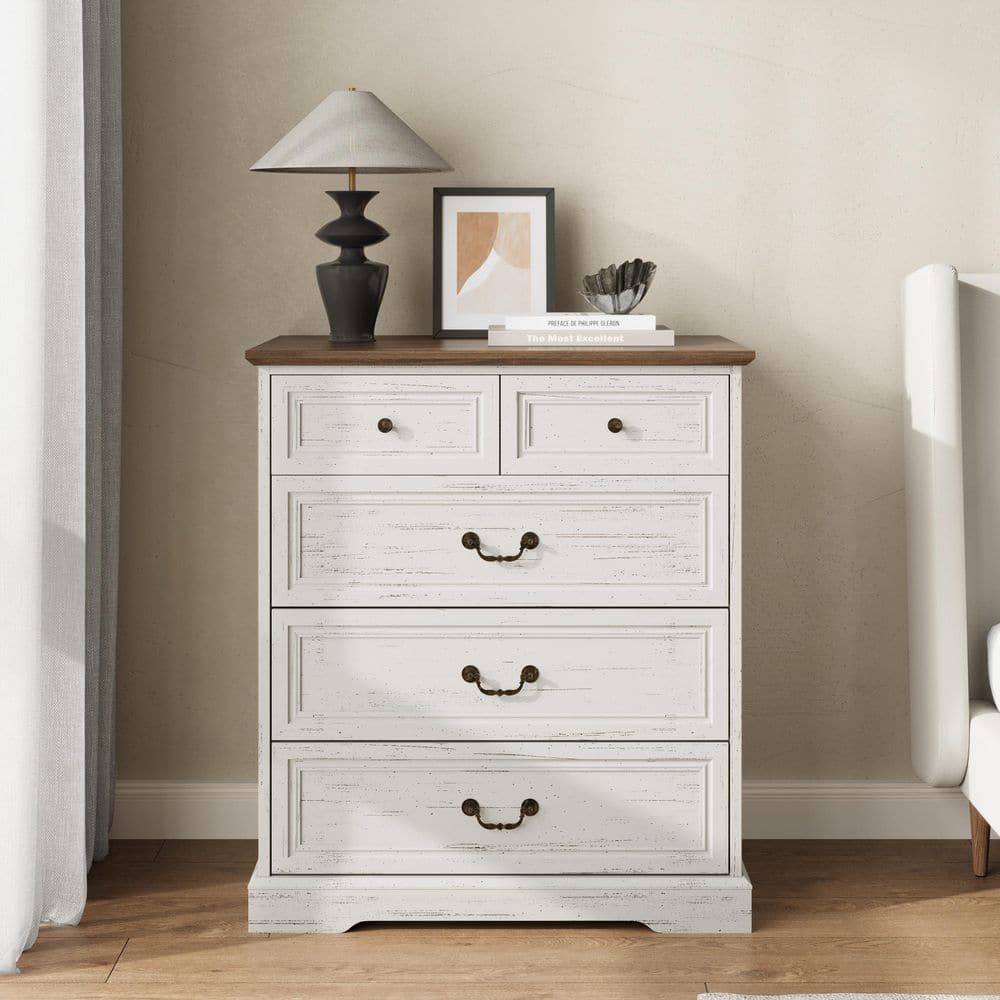 FUFU&GAGA White 5 Drawer 31.7 in. Wide Chest of Drawers with Two