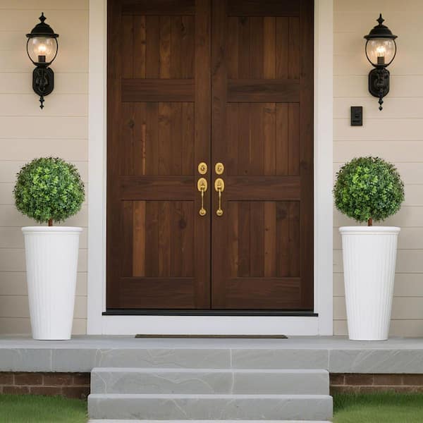 1.8 ft. Artificial Topiary Boxwood Trees with Ground Spike, 22 in. Set of Faux Shrubs and Bushes Potted Plants