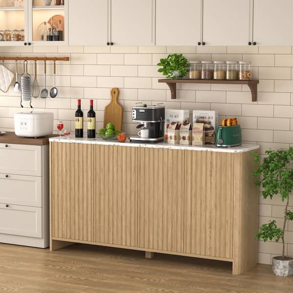 Yellow 60.24 in. W Accent Storage Cabinet Sideboard with Adjustable Shelves and Fluted Doors