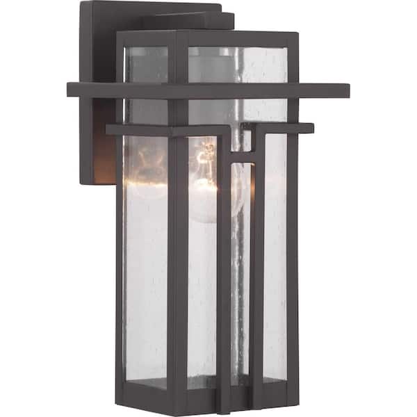 Progress Lighting Boxwood Collection 1-Light Antique Bronze Clear Seeded Glass Craftsman Outdoor Small Wall Lantern Light