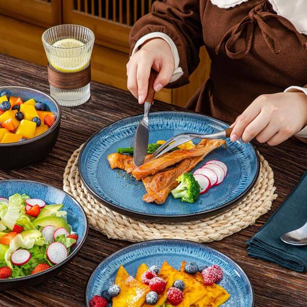 vancasso 24-Piece Blue and Black Stoneware Dinnerware Set Service