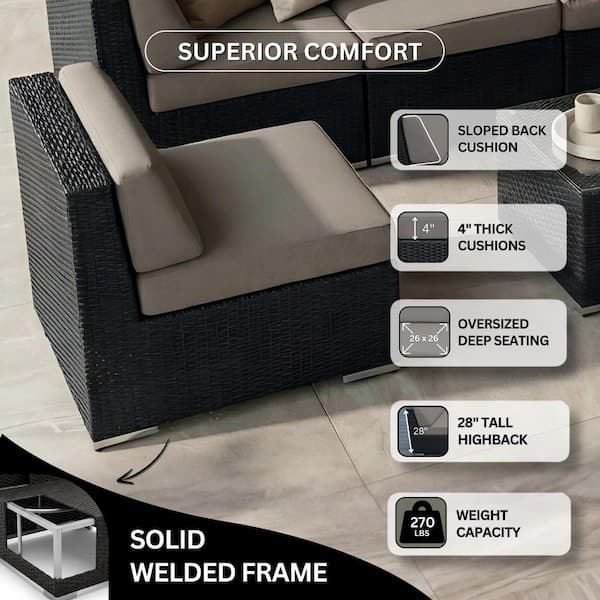 Ohana Depot Ohana Black 7-Piece Wicker Patio Seating Set with