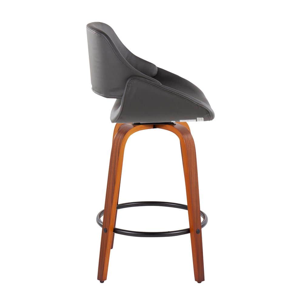 Set of 2 Flared Walnut & Metal Swivel Counter Stools in Black/Grey