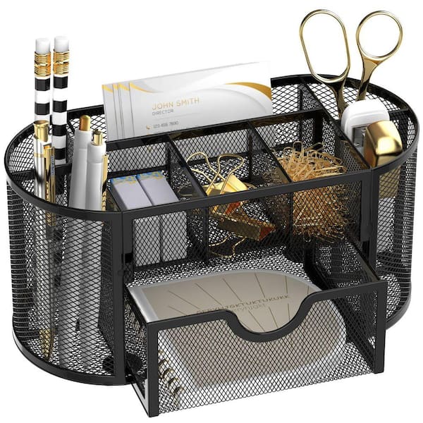 Black 8.6 in. x 11.22 in. x 4.1 in. Mesh Desk Organizer with 9 Compartments and Drawers for Office Supplies