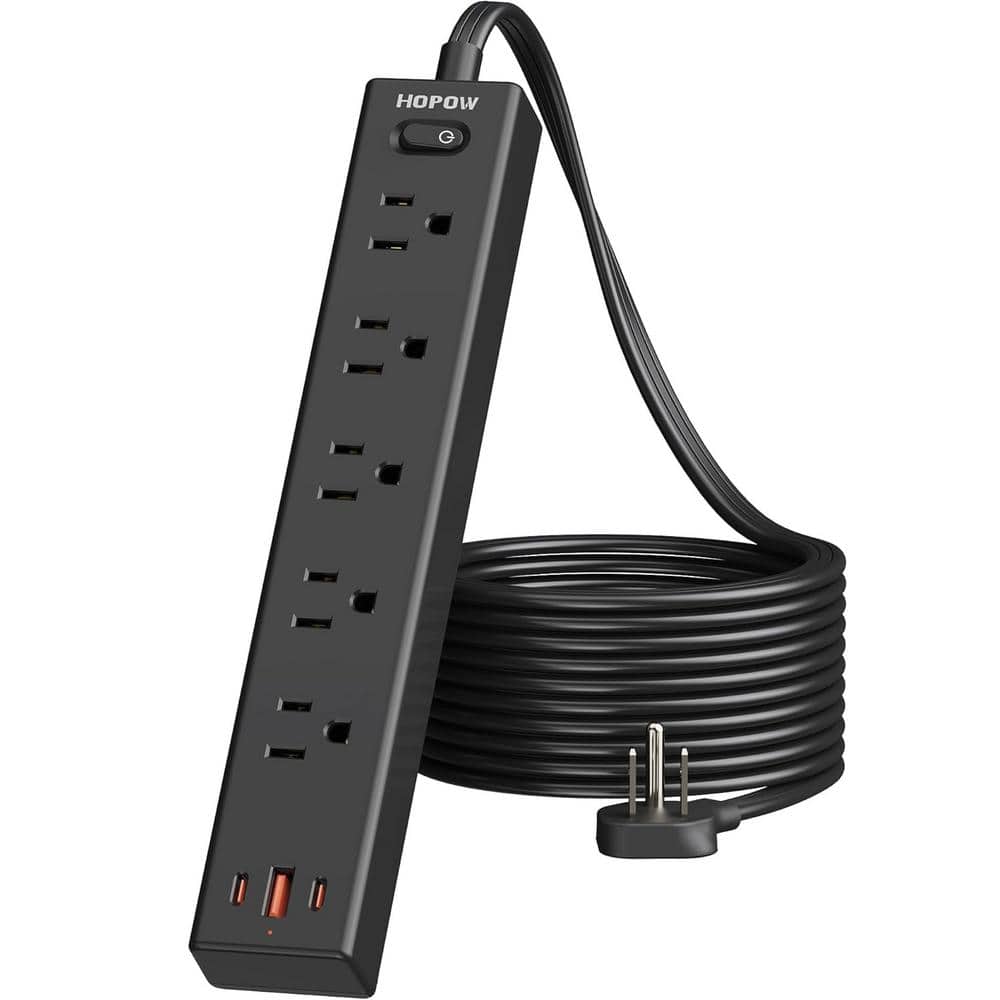 10 ft. Ultra Thin Flat Plug Power Strip Extension Cord, Surge Protector w/ 5-Outlet, 3-USB Port 2-USB C, 1250-Watt Black price history on PriceWatchPro