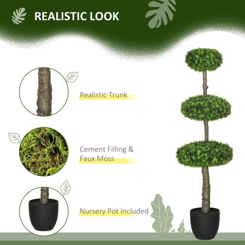 Set of 2 Green Plastic Boxwood Topiary Trees in Black Pots