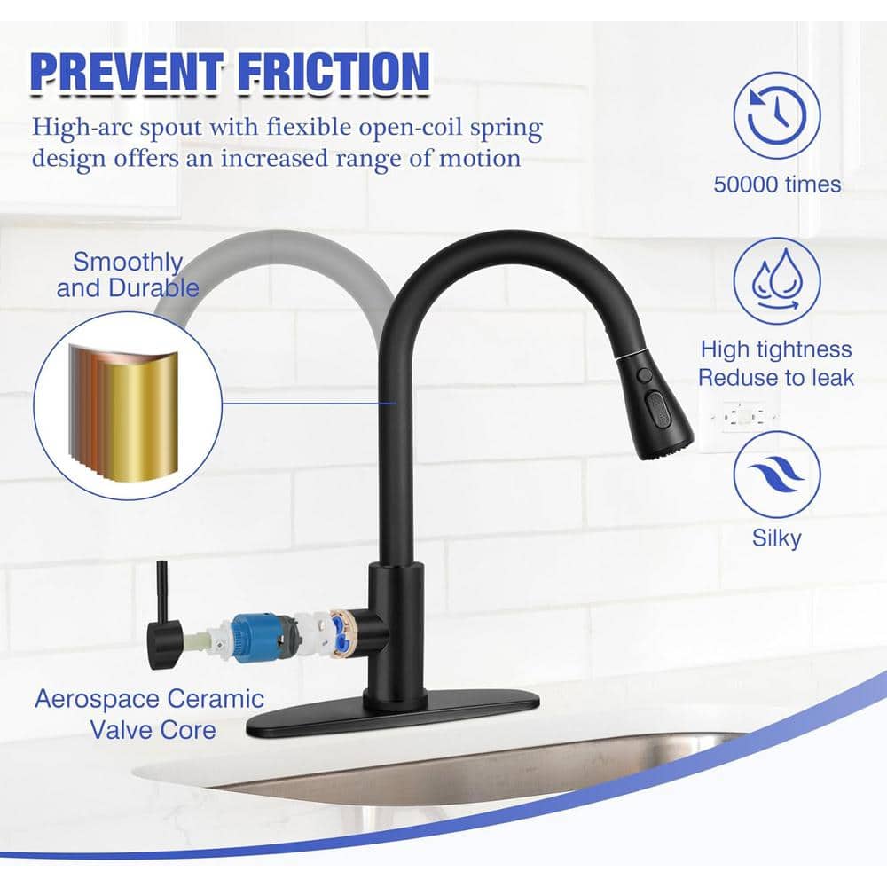 Matte Black Stainless Steel Pull-Down Kitchen Faucet with Spray