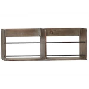 31.4 in. x 12 in. Gray Metal and Brown Large Rustic Style Rectangular Wood Wall Shelf