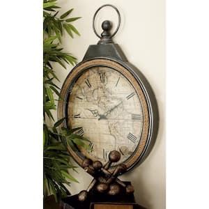 21 in. x 30 in. Brown Metal Pocket Watch Style Wall Clock with Rope Accent