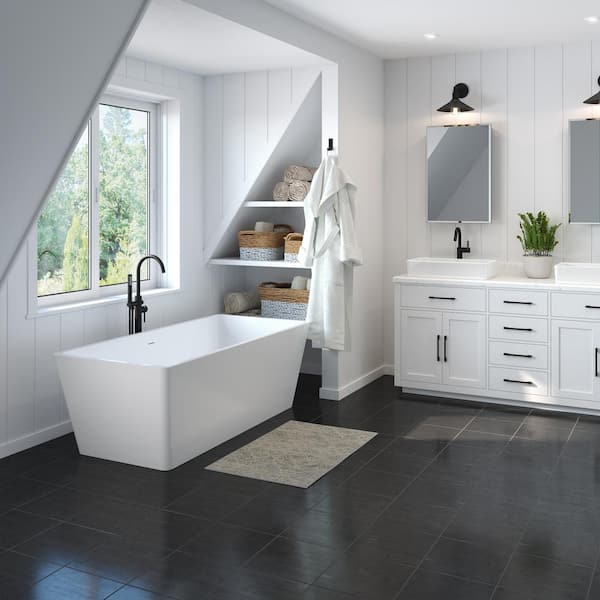 Nakuru 67 in. x 31in. Acrylic Non-Whirlpool Freestanding Rectangular Center Drain Bathtub in White