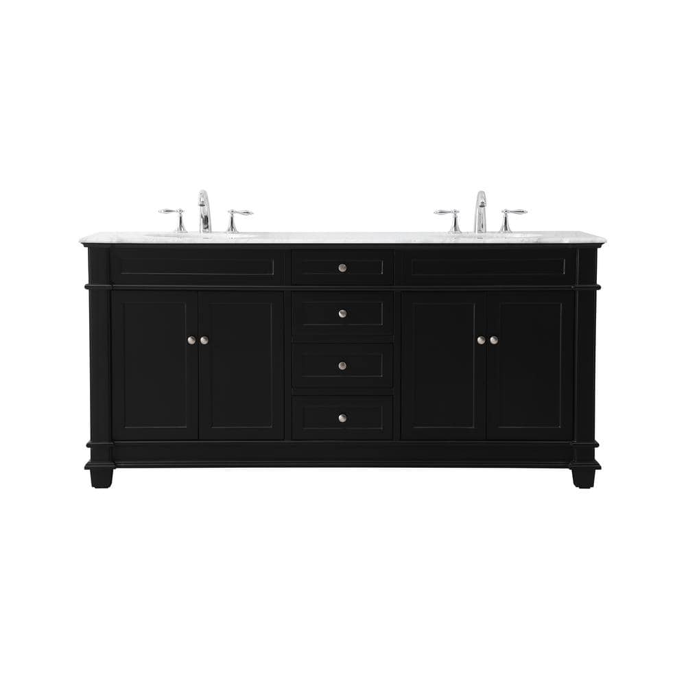 Timeless Home 72 in. W x 21.5 in. D x 35 in. H Double Bathroom Vanity in Black with White Marble