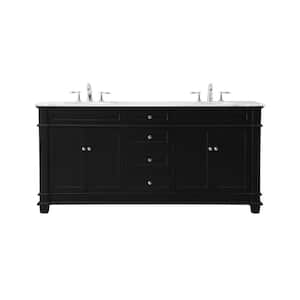 Timeless Home 72 in. W x 21.5 in. D x 35 in. H Double Bathroom Vanity in Black with White Marble