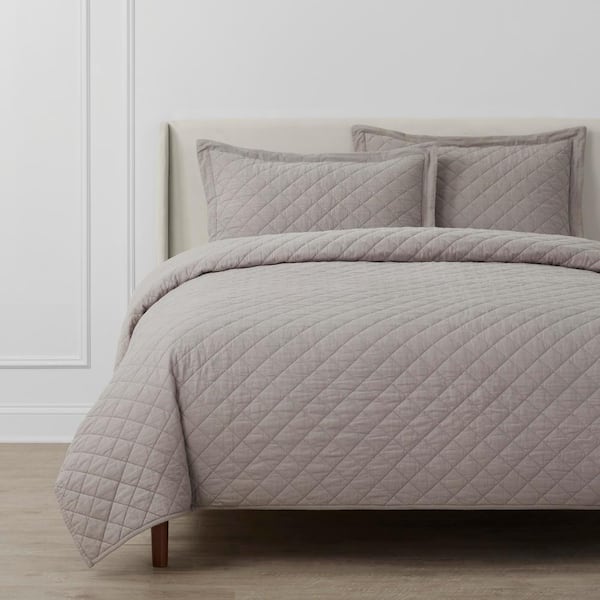 Home Decorators Collection 3-Piece Gray Cotton Linen Blend Full/Queen Quilt Set