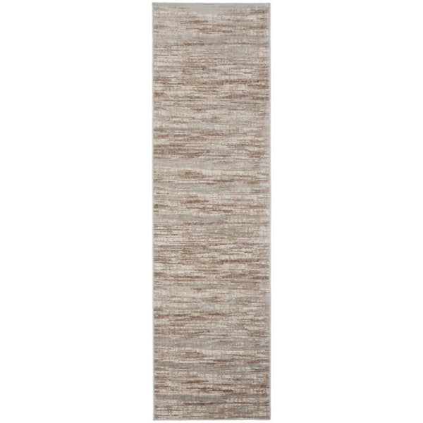 2 ft. x 6 ft. Beige Abstract Washable Area Rug