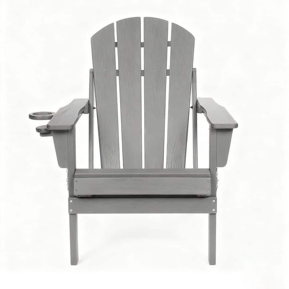 Gray HDPE Folding Adirondack Chair, Composite Outdoor Lounge Chair with Cup Holder for Garden Backyard Patio (1-Pack) price history on PriceWatchPro