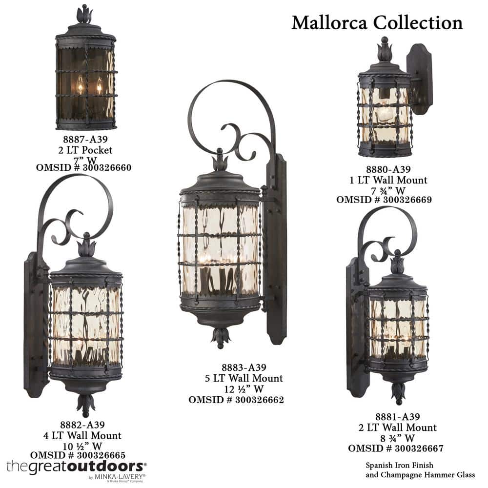 Spanish Iron 2-Light Outdoor Wall Lantern with Champagne Glass