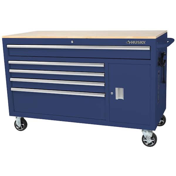 56 in. W 5-Drawer Gloss Red 1-Door Deep Tool Chest Mobile Workbench with Hardwood Top 56 in. W 5-Drawer Gloss Red 1-Door Deep Tool Chest Mobile Workbench with Hardwood Top