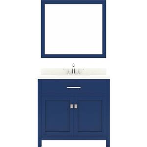 Caroline 36 in. W Bath Vanity in Blue with Quartz Vanity Top in White with White Basin and Mirror